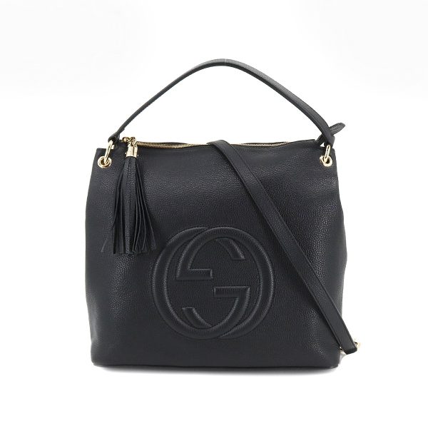 1 Gucci Soho 2 Way Shoulder Bag Leather Black Gold Hardware