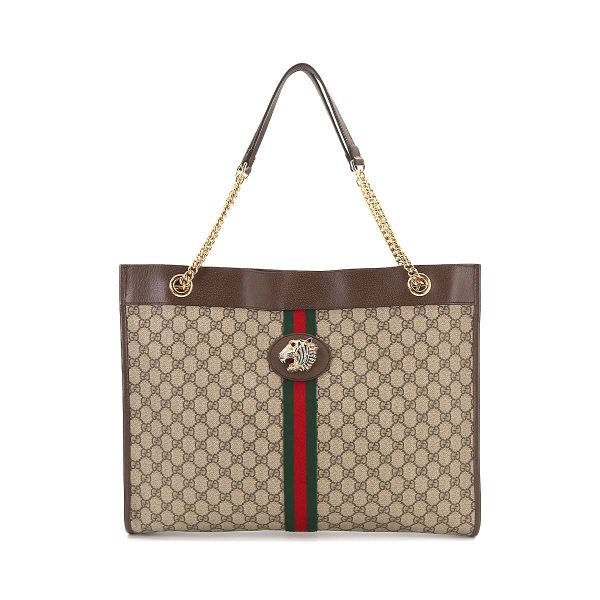 1 Gucci Rajah Large Chain Tote Bag GG Canvas Beige Brown