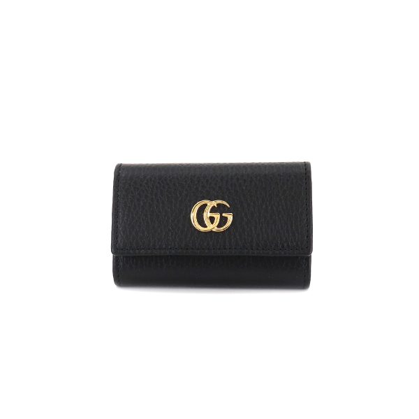 1 Gucci GG Marmont 6 Row Key Case Leather Black Gold Metal Fittings