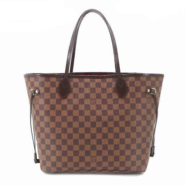 1 Louis Vuitton Damier Neverfull MM Tote Bag Ebene Brown Cerise Gold Metal Fittings