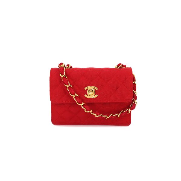 1 Chanel Mini Matelasse Chain Shoulder Bag Satin Red Gold Hardware