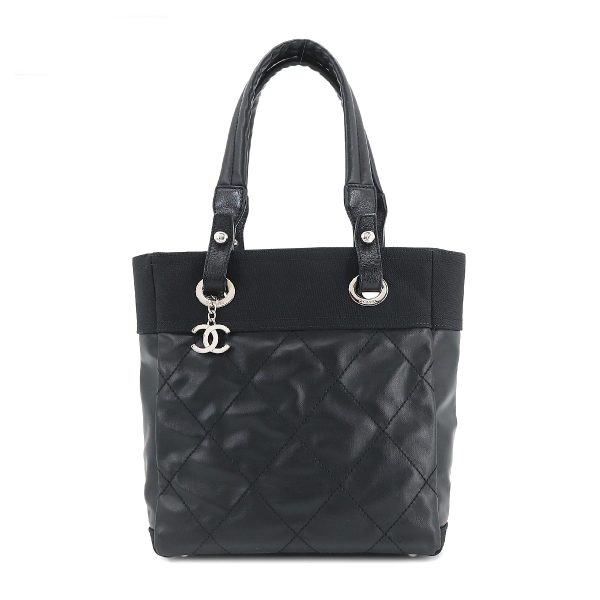 1 Chanel Paris Biarritz PM Tote Bag Pvc Nylon Leather Black