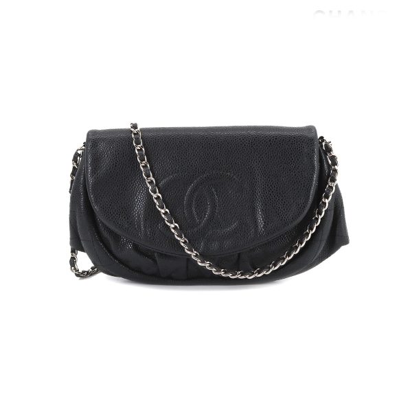 1 Chanel Half Moon Chain Wallet Folio Long Wallet Caviar Skin Black