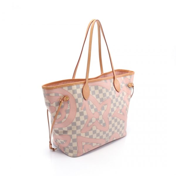 1 Louis Vuitton Neverfull MM Damier Azur Shoulder Bag Graffiti White Pink