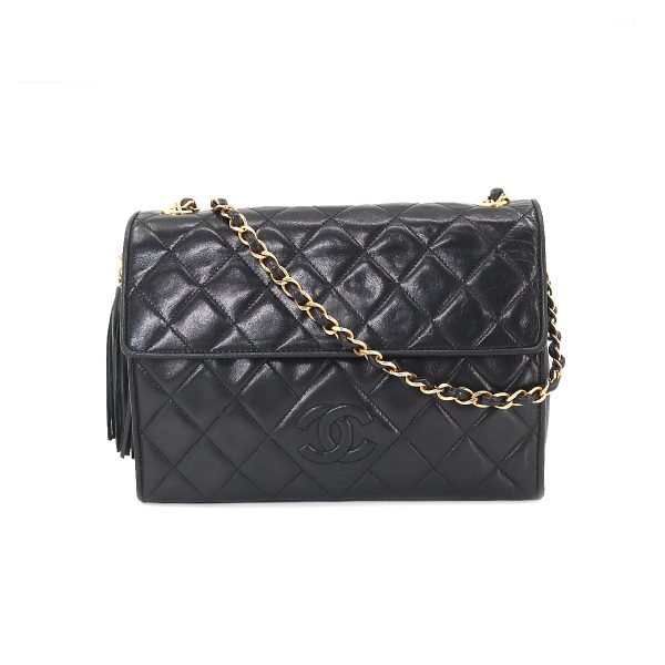 1 Chanel Matelasse Chain Shoulder Bag Leather Black Gold Metal Fittings