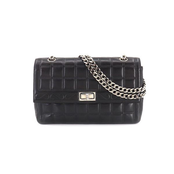 1 Chanel Chocolate Bar 255 Chain Shoulder Bag Black Leather