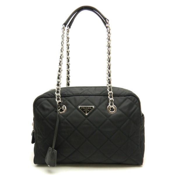 1 Prada Chain Tote Bag Quilted Taste Nylon Black