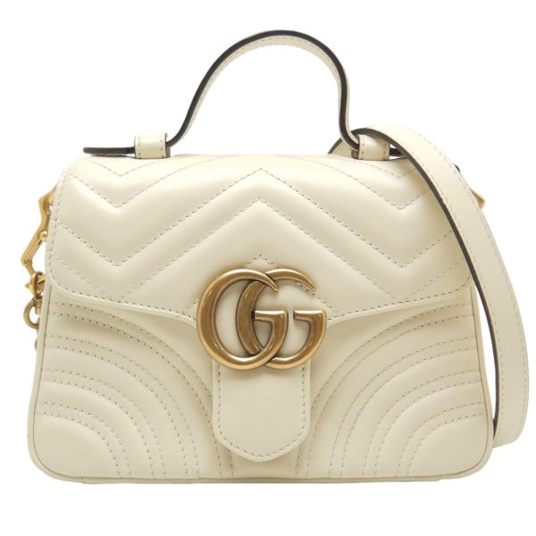 1 Gucci Mini Top Handle Handbag GG Marmont 2way Leather Ivory