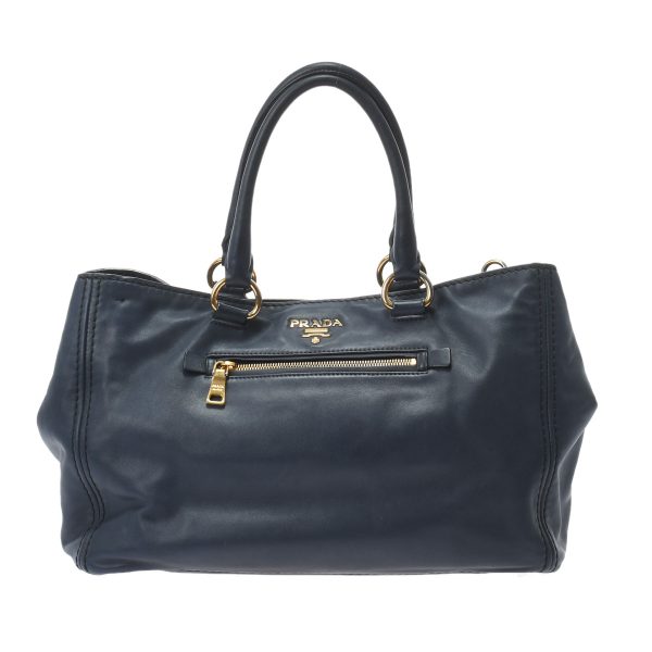 1 Prada Tote Bag Metal Fittings Leather 2way Bag Navy