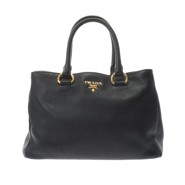 1 Prada Gold Metal Fittings Leather Tote Bag Black