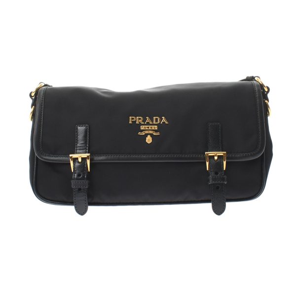 1 Prada Shoulder Pouch Gold Hardware Nylon Pouch Black