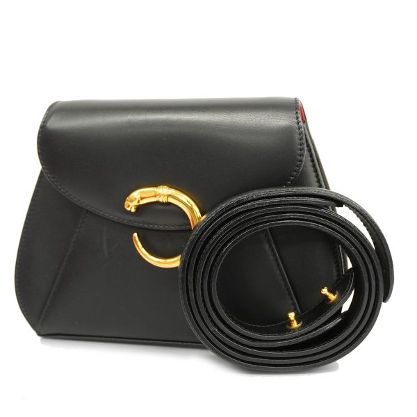 1 Cartier Shoulder Bag Panthere Leather Gold Metal Fittings Black