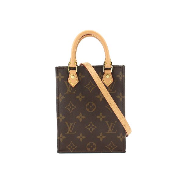 1 Louis Vuitton Monogram Petit Sac Plat 2 Way Hand Shoulder Bag Brown