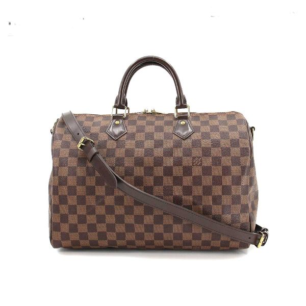 1 Louis Vuitton Damier Speedy 35 Hand Bag Ebene Brown Gold Hardware