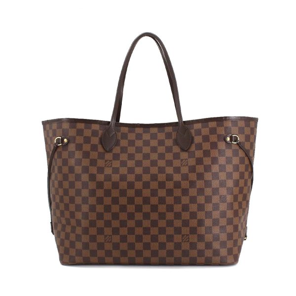 1 Louis Vuitton Damier Neverfull GM Tote Bag Ebene Series Gold Metal Fittings