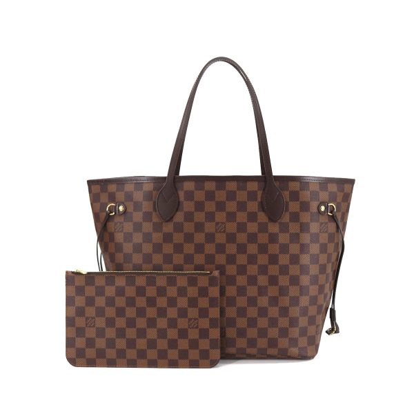 1 Louis Vuitton Damier Neverfull MM Tote Bag Ebene Cerise Brown Gold Hardware