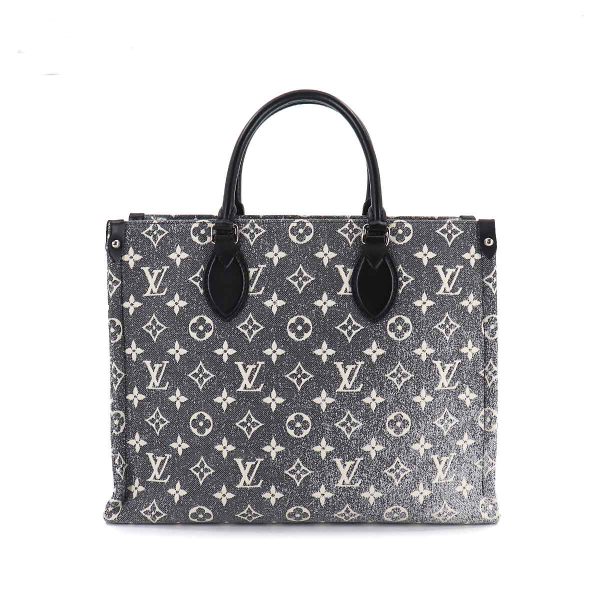 1 Louis Vuitton Monogram Jacquard Denim On The Go MM 2 Way Tote Shoulder Bag Gray White Black