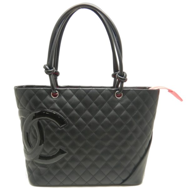 151290 10 Chanel Cambon Line Tote Leather Enamel Black