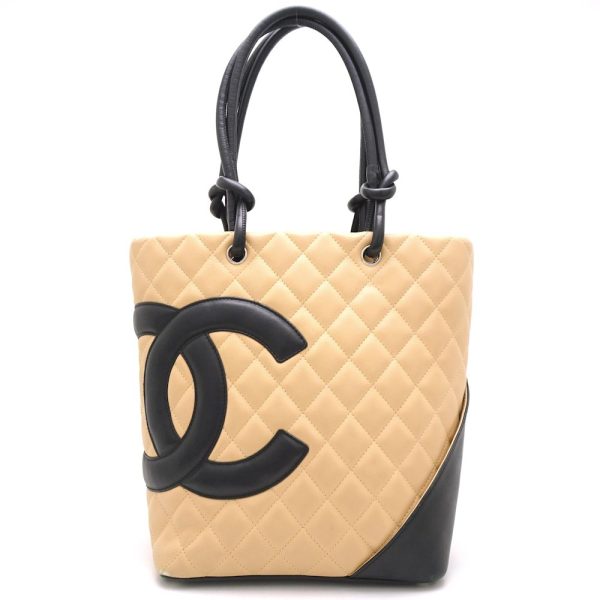 151396 10 Chanel Cambon Line Tote Bag Lambskin Beige Black