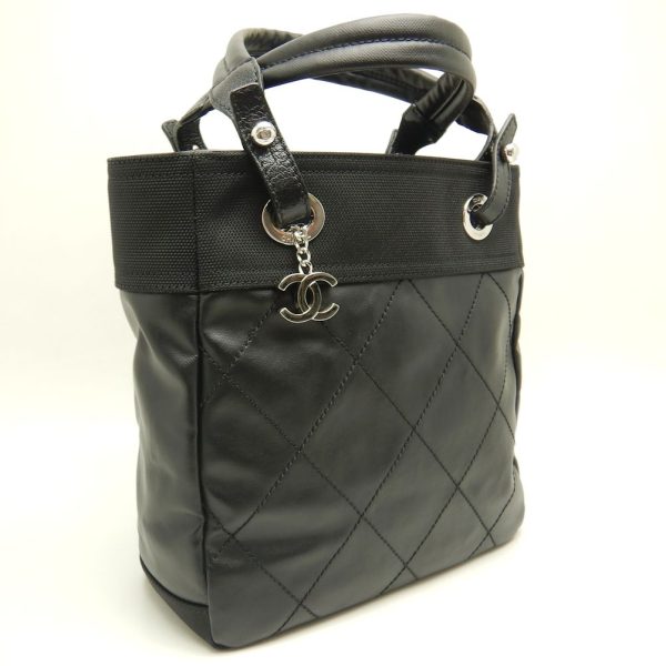 151722 2 Chanel Paris Biarritz Tote Bag PM PVC Coated Canvas Black