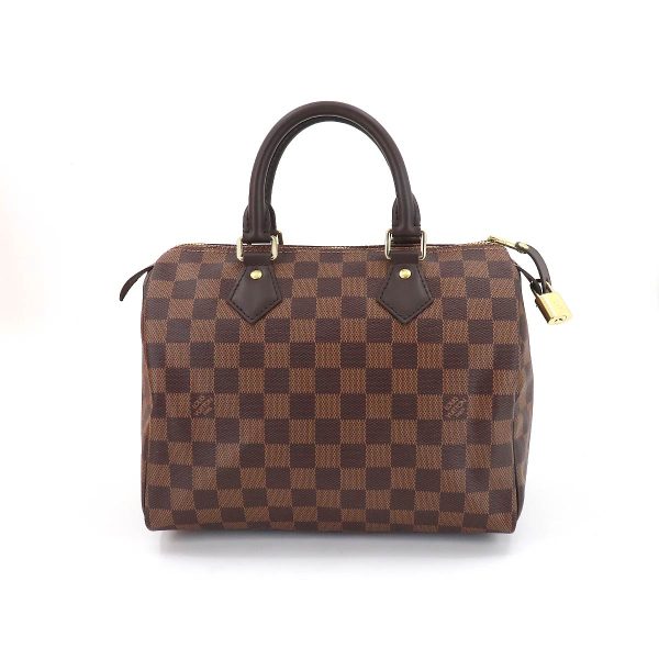 2 Louis Vuitton Damier Speedy 25 Hand Bag Ebene Brown Gold Hardware