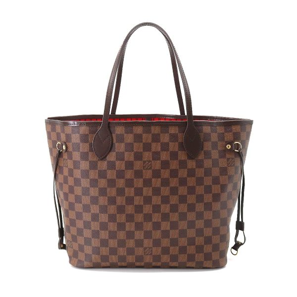 2 Louis Vuitton Damier Neverfull MM Tote Bag Ebene Cerise Brown Gold Hardware