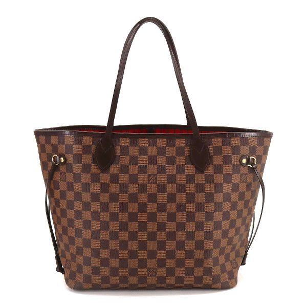 2 Louis Vuitton Damier Neverfull MM Tote Bag Ebene Brown Red Gold Metal Fittings