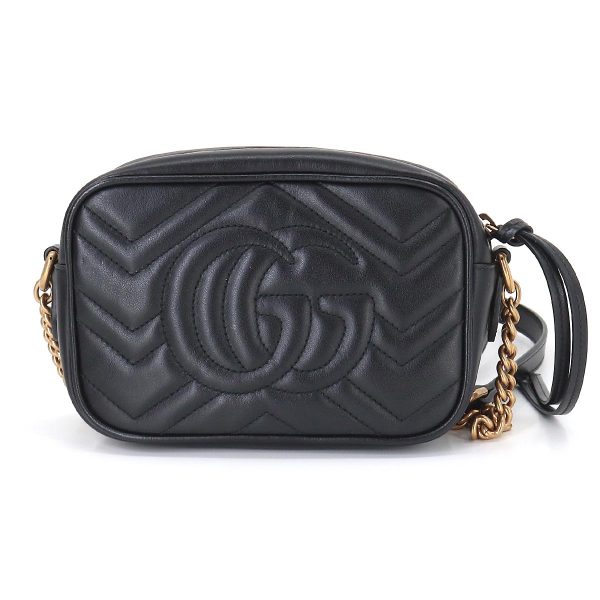 2 Gucci GG Marmont Quilting Mini Chain Shoulder Bag Leather Black