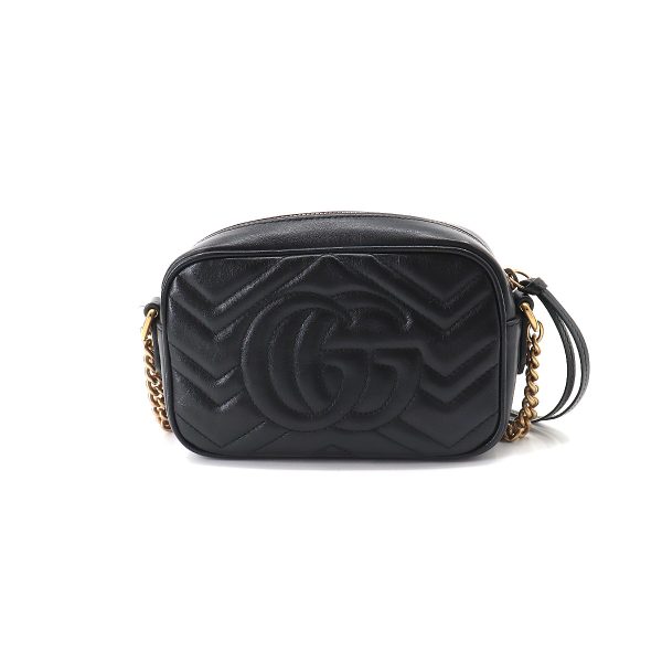 2 Gucci GG Marmont Quilting Mini Chain Shoulder Bag Leather Black