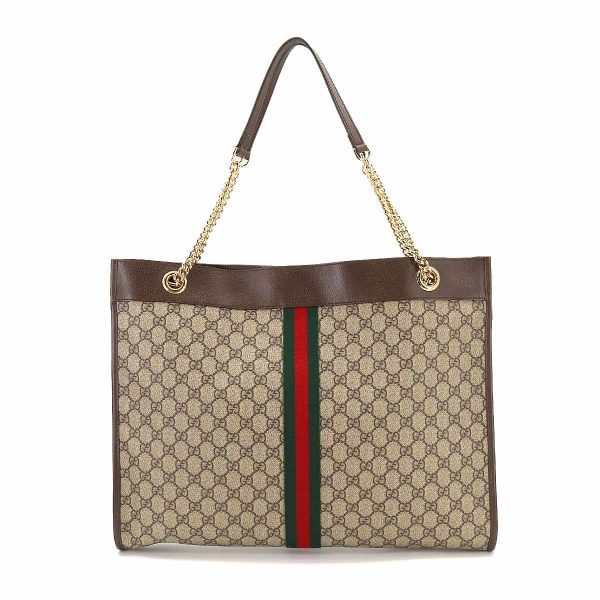 2 Gucci Rajah Large Chain Tote Bag GG Canvas Beige Brown