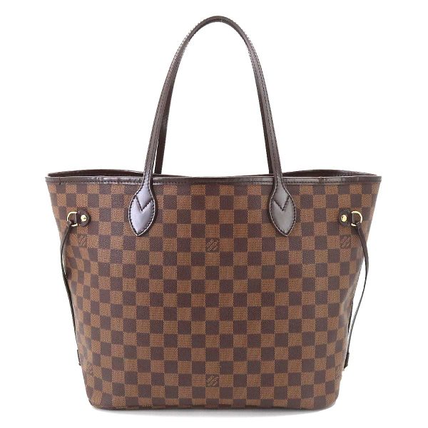 2 Louis Vuitton Damier Neverfull MM Tote Bag Ebene Brown Cerise Gold Metal Fittings