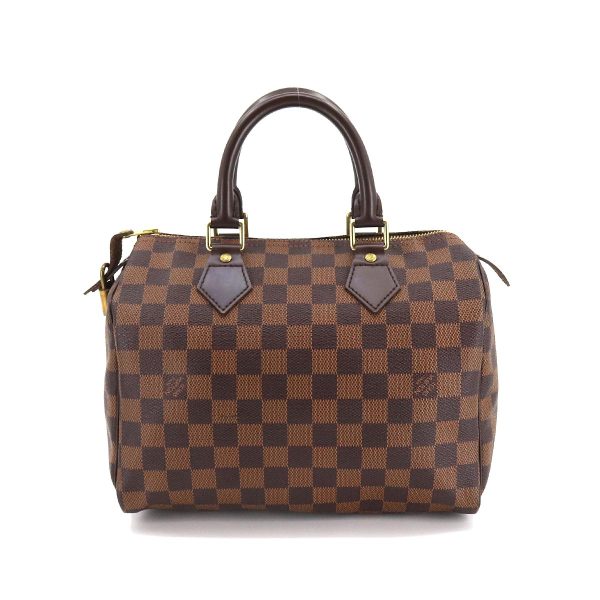 2 Louis Vuitton Damier Speedy 25 Hand Bag Ebene Brown Gold Hardware