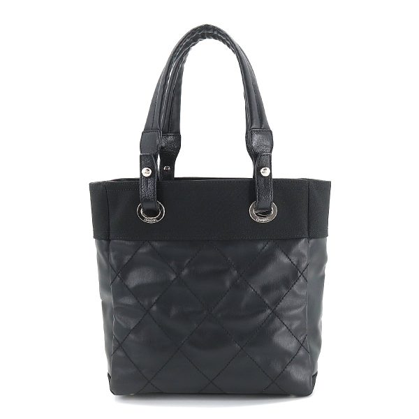 2 Chanel Paris Biarritz PM Tote Bag Pvc Nylon Leather Black