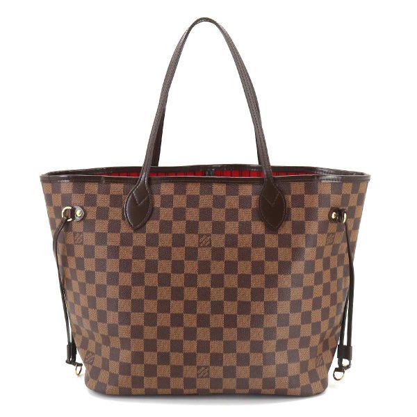 2 Louis Vuitton Damier Neverfull MM Tote Bag Ebene Cerise Brown Gold Hardware