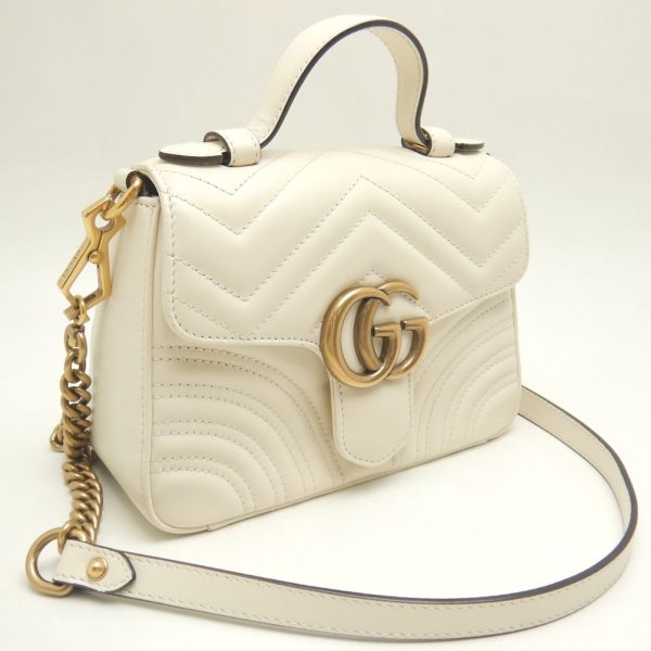 2 Gucci Mini Top Handle Handbag GG Marmont 2way Leather Ivory