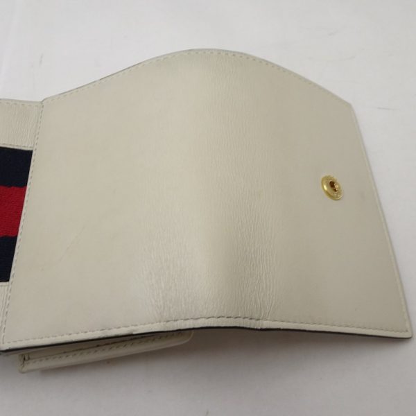 2 Gucci Compact Wallet Tri fold Sylvie Leather Ivory Navy Red