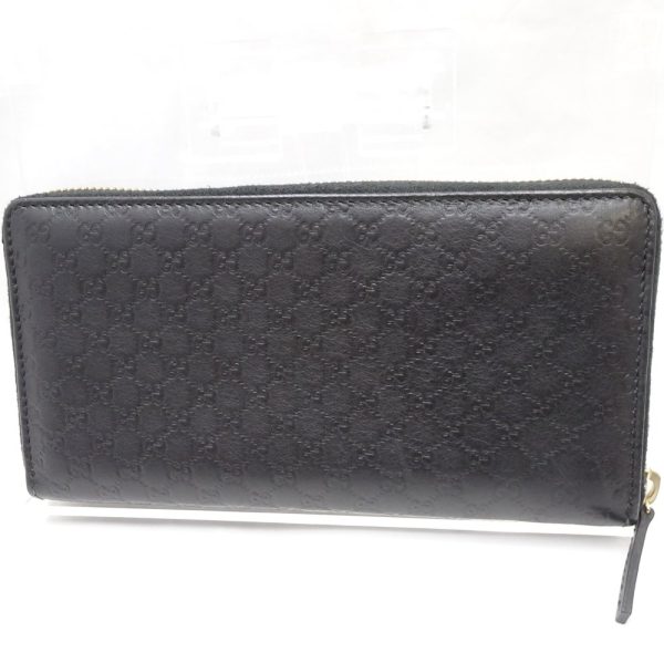 2 Gucci Long Wallet Round Zipper Micro Leather Black