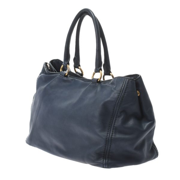 2 Prada Tote Bag Metal Fittings Leather 2way Bag Navy