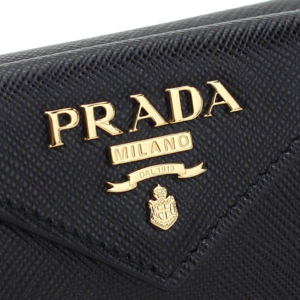 2 Prada Saffiano Metal Tri fold Wallet Mini Wallet Black