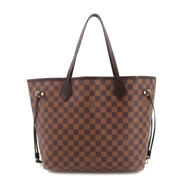 2 Louis Vuitton Damier Neverfull MM Tote Bag Ebene Cerise Brown Gold Hardware