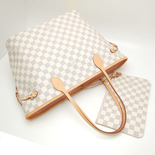 2 Louis Vuitton Damier Azur Neverfull MM Rose Ballerine Tote Bag