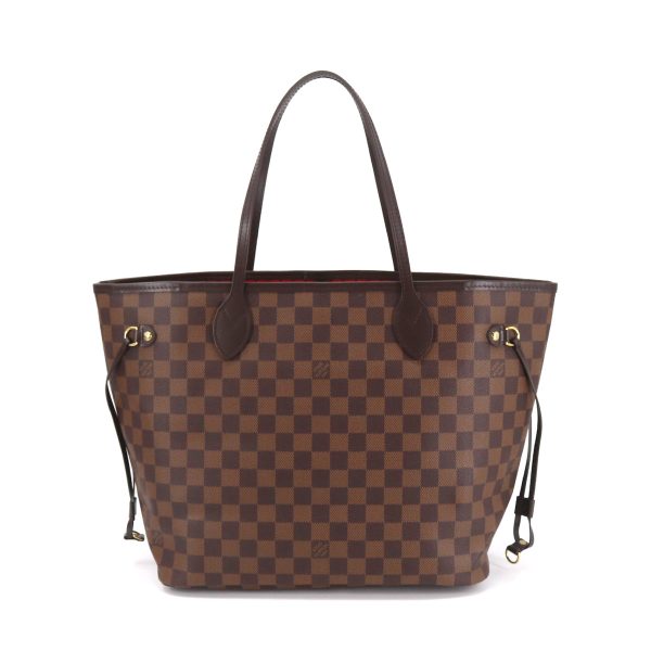 2 Louis Vuitton Damier Neverfull MM Tote Bag Ebene Cerise Brown Gold Hardware