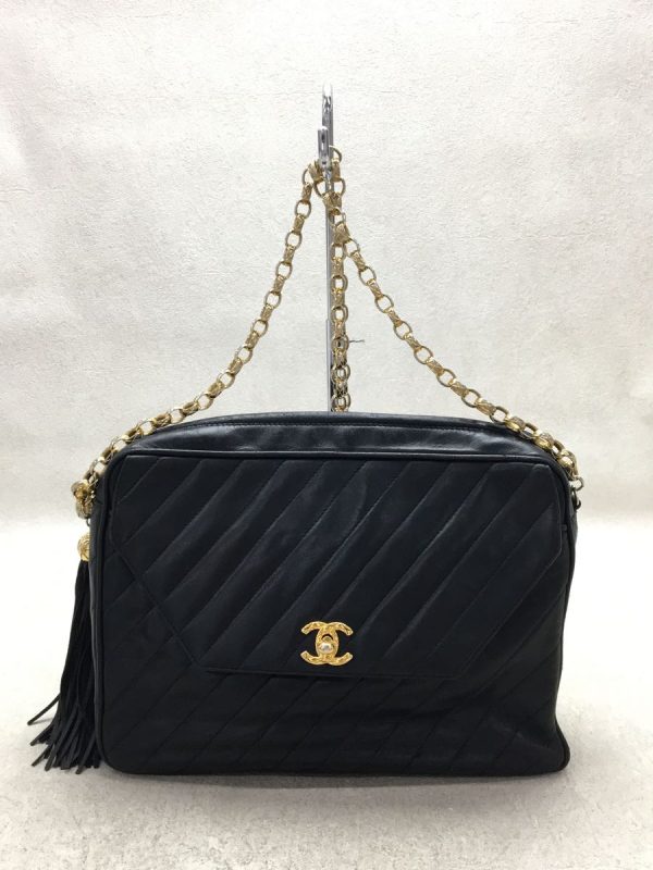 2326752595228 01 Chanel Leather Coco Mark Tassel Chain Shoulder Bag