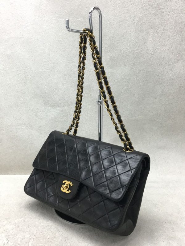 2336100279458 02 Chanel Matelasse Lambskin Sheepskin Chain Shoulder Bag Black