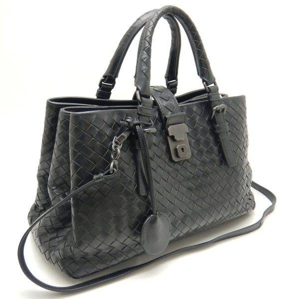 250405 2 Bottega Veneta Small Rome Handbag Intrecciato 2way Calf Black