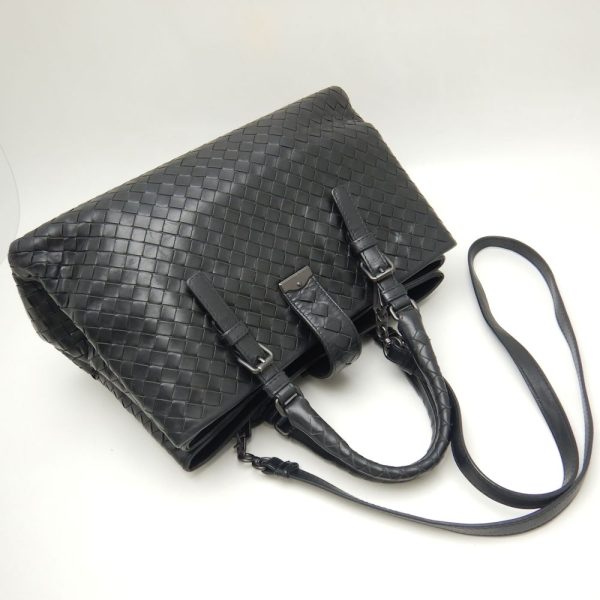 250405 3 Bottega Veneta Small Rome Handbag Intrecciato 2way Calf Black