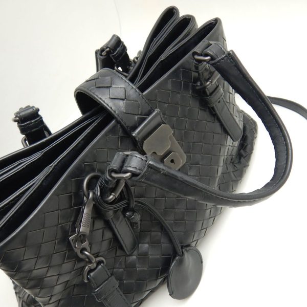 250405 6 Bottega Veneta Small Rome Handbag Intrecciato 2way Calf Black