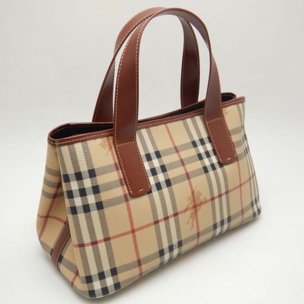 250582 2 Burberry Handbag London Leather Check Brown