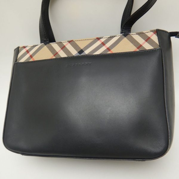 250719 5 Burberry Handbag Leather Canvas Black Nova Check