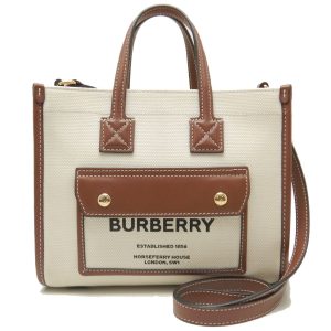 250774 1 Burberry Mini Freya Tote Bag Cotton x Calf Natural Tan